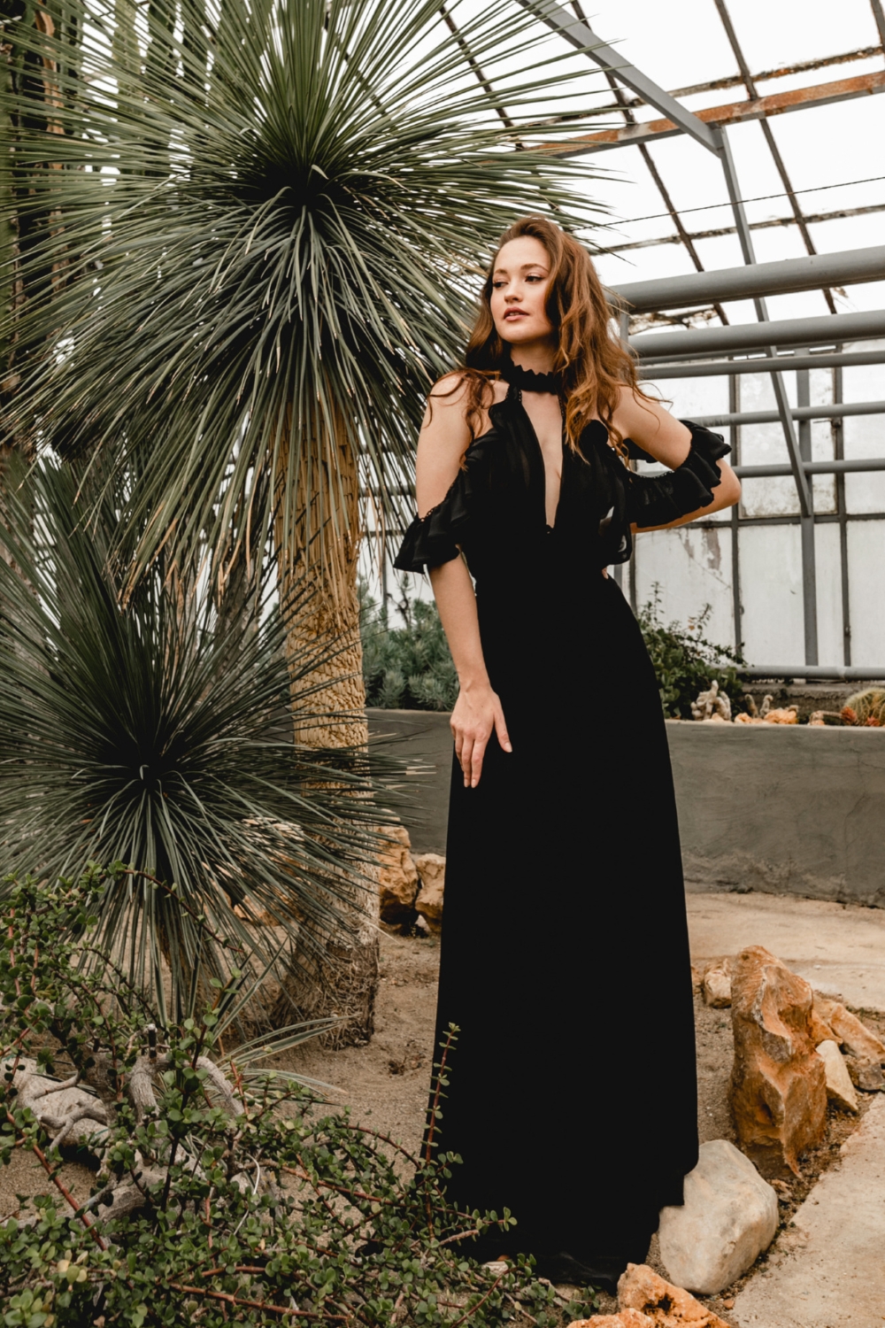 The black off shoulder maxi dress ‘Thryallis’ by Atelier Zolotas