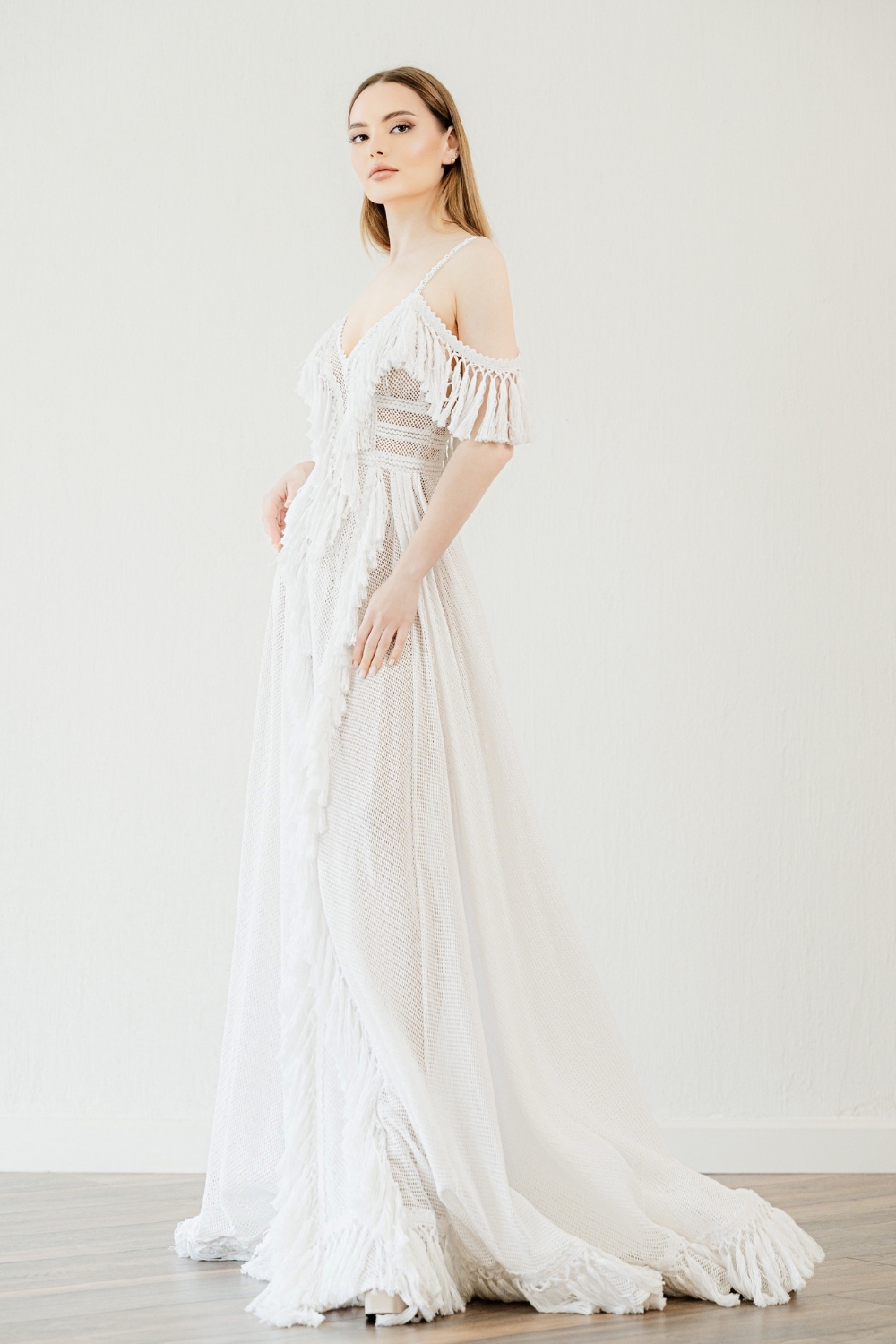 The Boho fringe wedding dress 'Krossa' by Atelier Zolotas