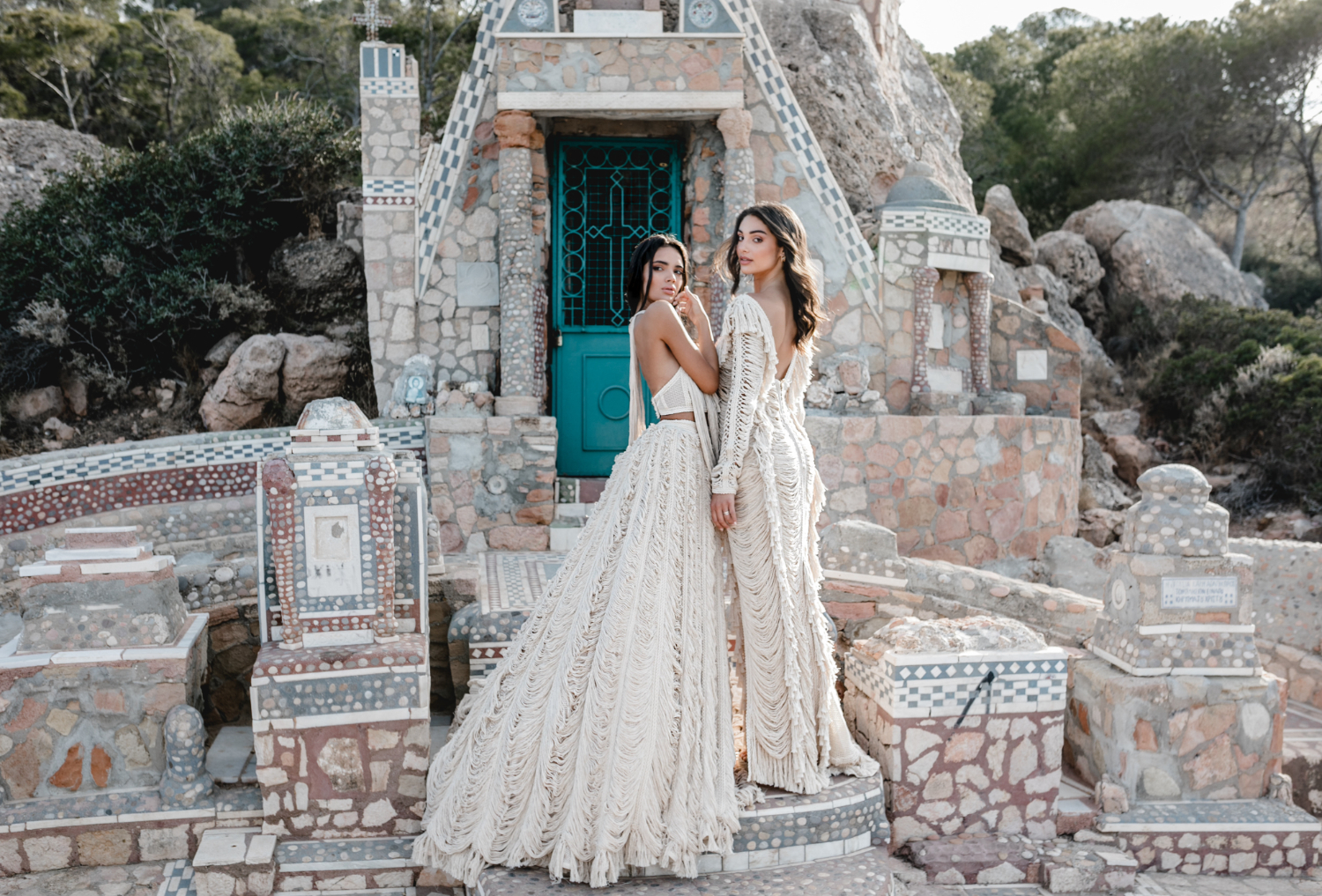 Boho fringe wedding dresses campaign by Atelier Zolotas