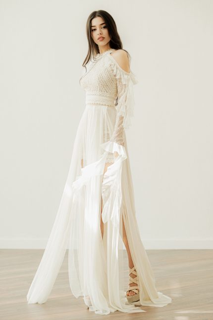 Off-the-Shoulder Long Sleeve Wedding Dress: 'Gerty' by Atelier Zolotas