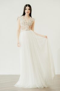 The ‘Helena’ crochet crop top bridal dress by Atelier Zolotas