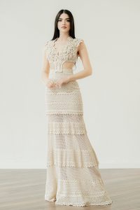 The ‘Helena’ crochet crop top bridal dress by Atelier Zolotas