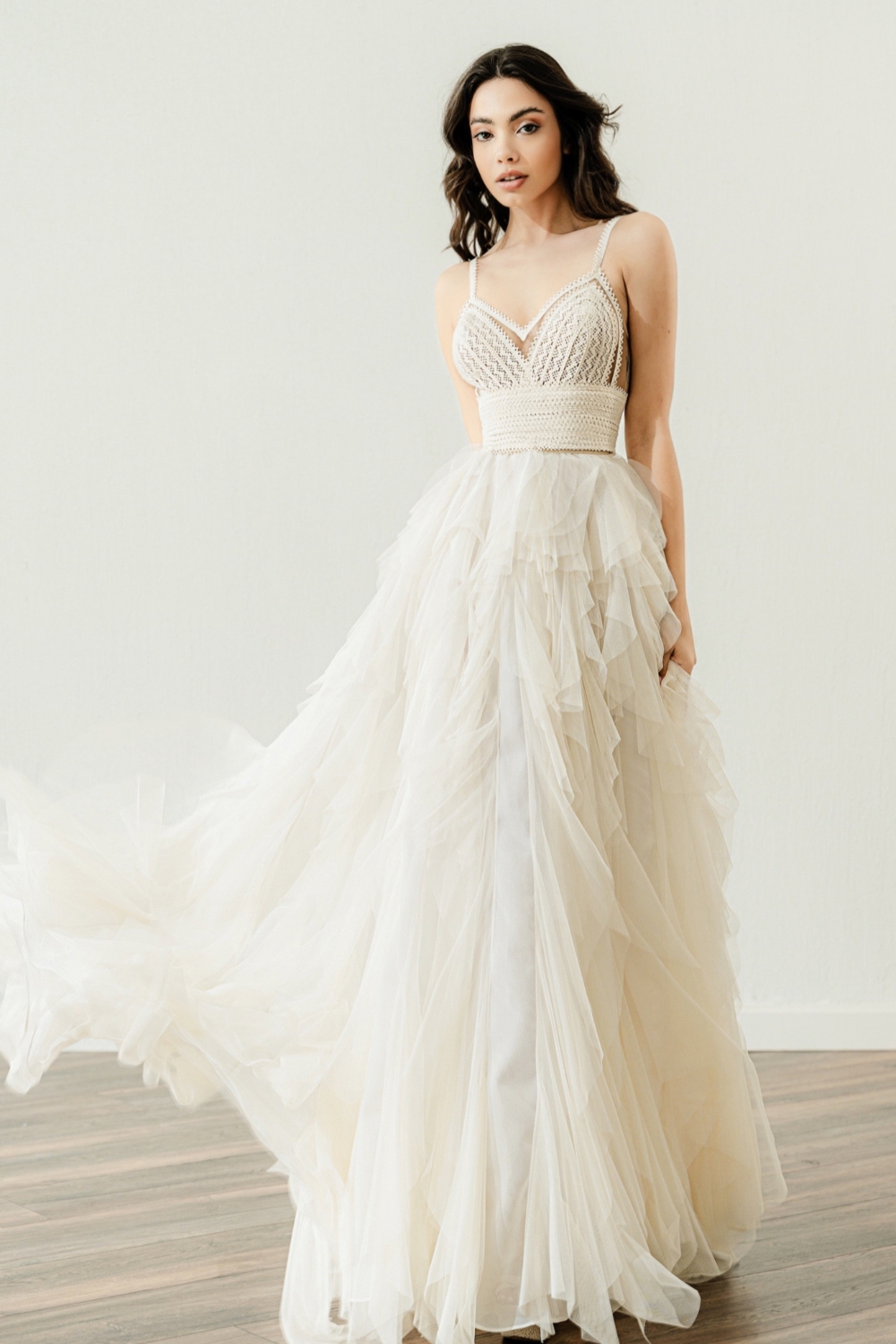 Boho Bridal Gown with Ruffle Skirt: 'Ipatia' by Atelier Zolotas