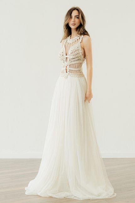 The 'Leda' crochet lace wedding dress by Atelier Zolotas