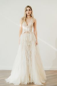 Backless Boho Wedding Dress: Riley top & Apollonia skirt by Atelier Zolotas