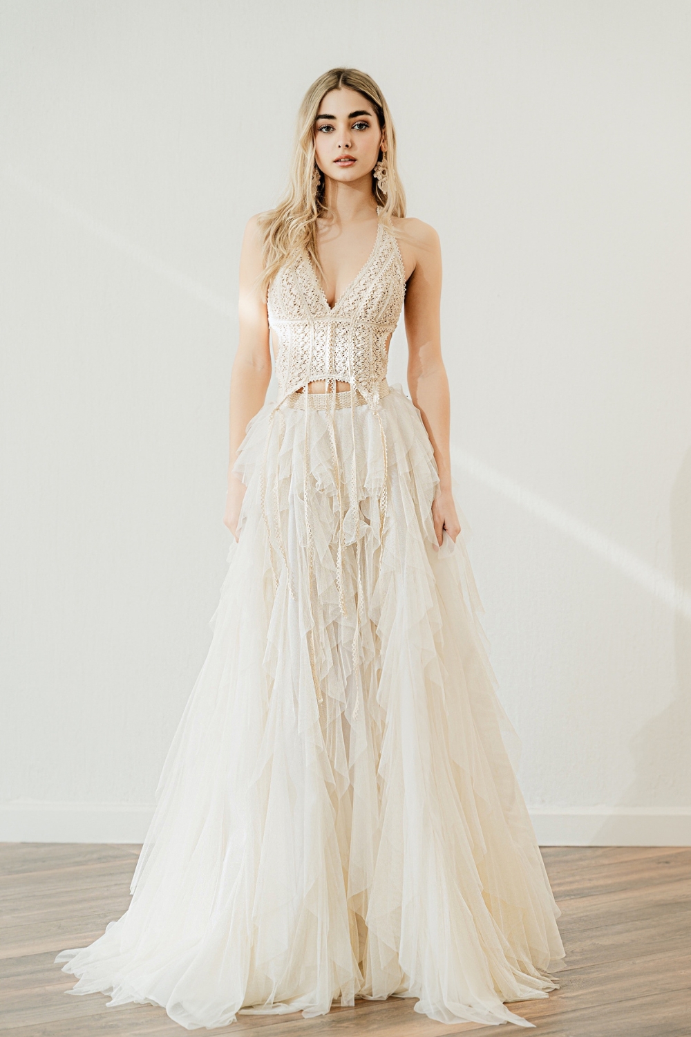 Backless Boho Wedding Dress: Riley top & Apollonia skirt by Atelier Zolotas