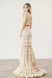 The Bohemian Bridal top 'Soleia' paired with a lacy mermaid skirt by Atelier Zolotas